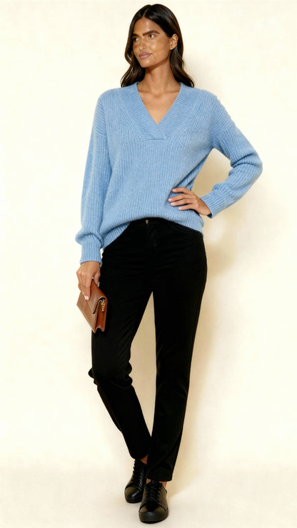 Women’s V-Neck Jumper – Ribbed Knit Long Sleeve Sweater | Soft Relaxed Fit Knitwear