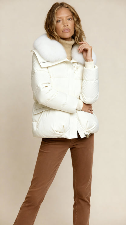 Women’s Puffer Jacket with Wide Collar & Snap Closure – Quilted Winter Coat for Elegant Warmth