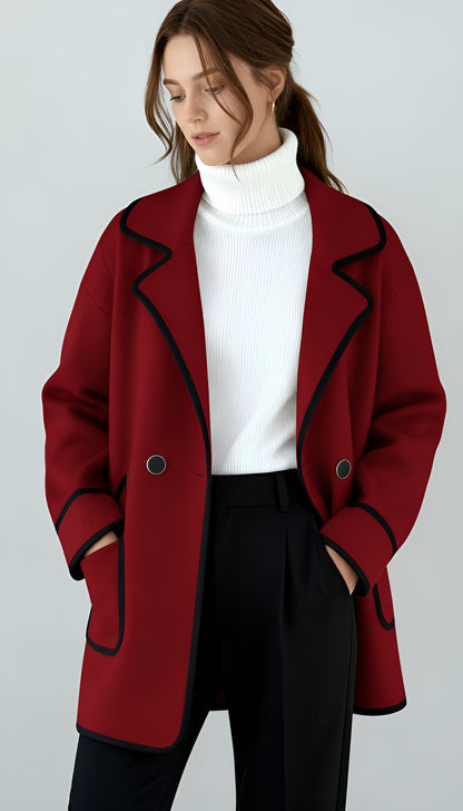 Women’s Tailored Wool Blend Coat – Double-Breasted Mid-Length Jacket with Notch Lapel