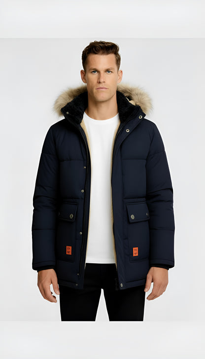 Men’s Padded Hooded Winter Parka Jacket – Insulated Waterproof Outerwear