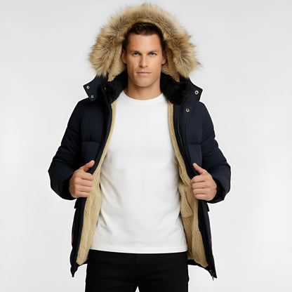 Men’s Padded Hooded Winter Parka Jacket – Insulated Waterproof Outerwear