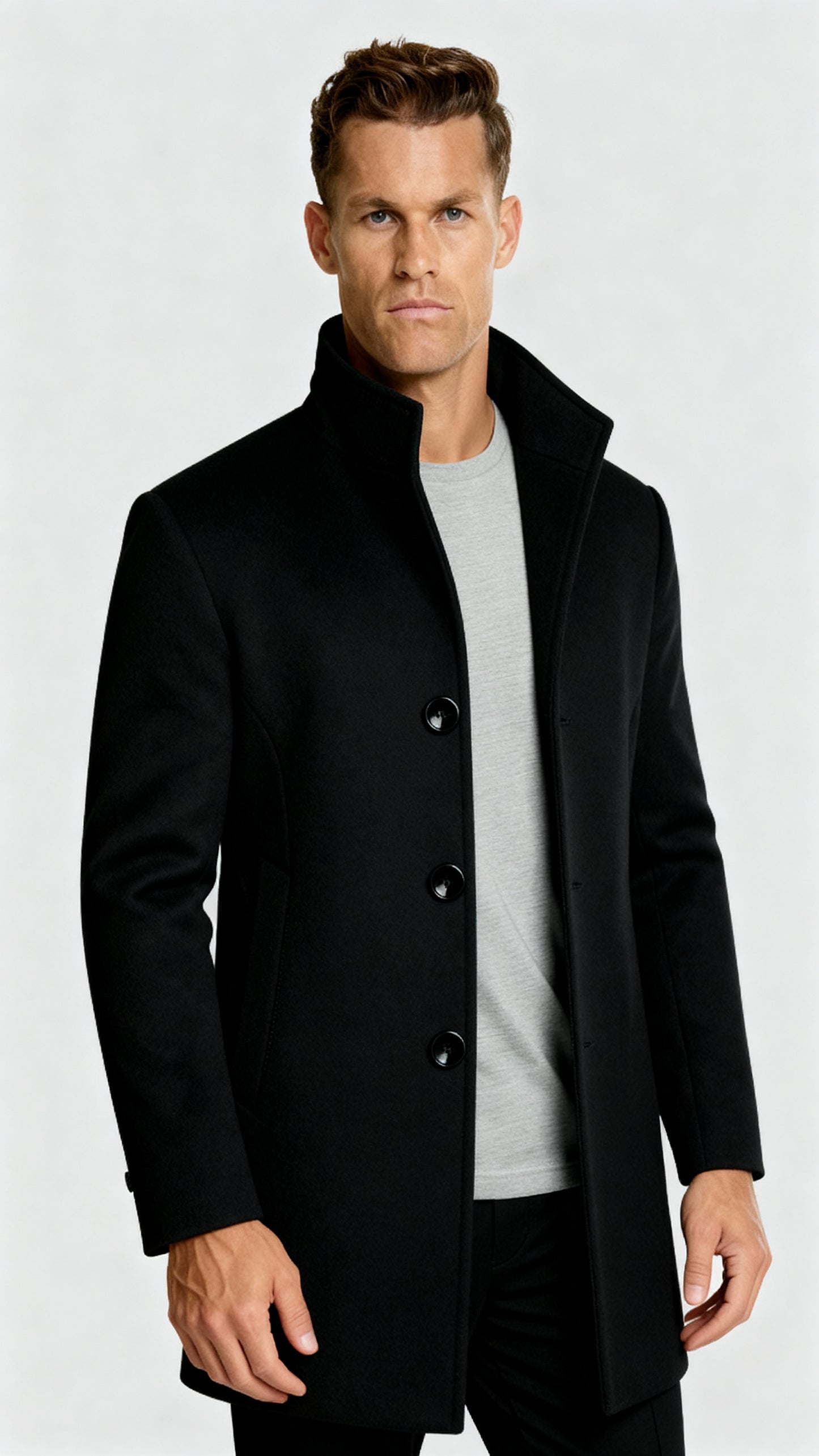 Men’s Single-Breasted Coat with Quilted Lining - Classic Smart Winter Outerwear