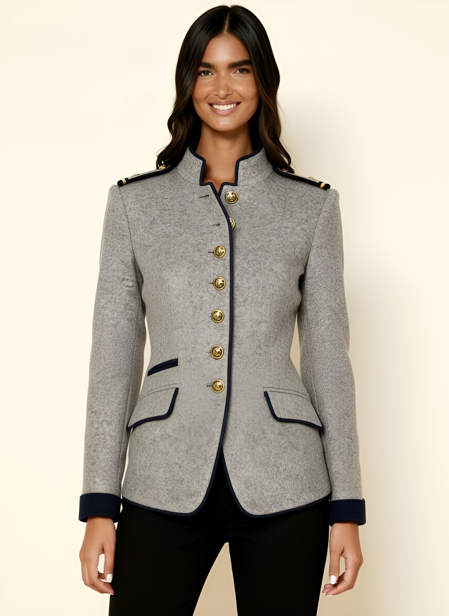 Women’s Vintage High-Collar Winter Jacket – Tailored Button Front Coat