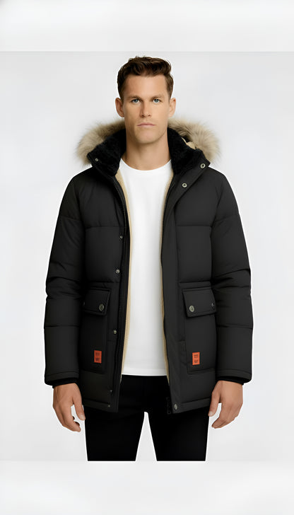 Men’s Padded Hooded Winter Parka Jacket – Insulated Waterproof Outerwear