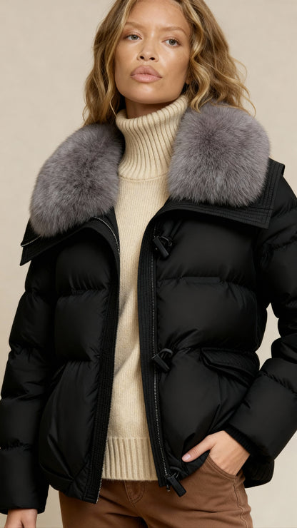 Women’s Puffer Jacket with Wide Collar & Snap Closure – Quilted Winter Coat for Elegant Warmth