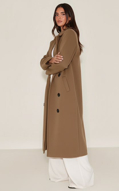 Rhea Women's Overcoat | Belted Double Breasted, Winter Coat