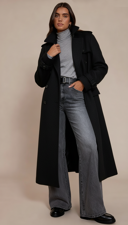 Rhea Women's Overcoat | Belted Double Breasted, Winter Coat