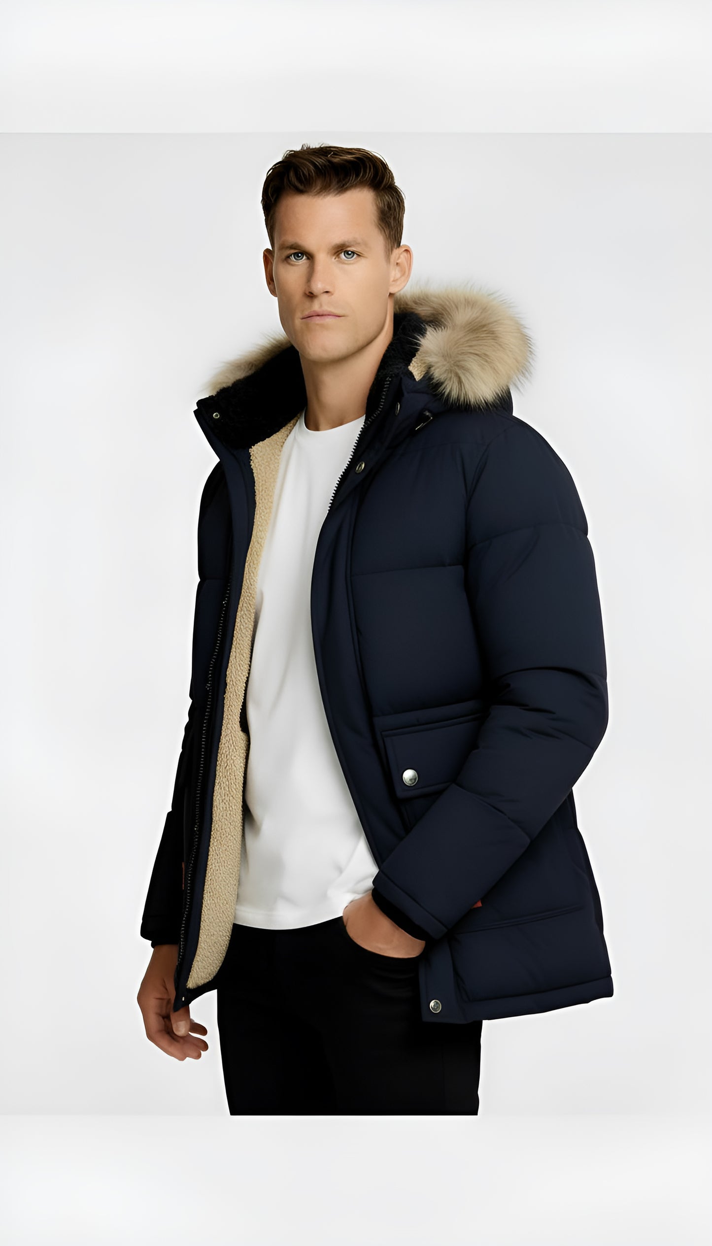 Men’s Padded Hooded Winter Parka Jacket – Insulated Waterproof Outerwear