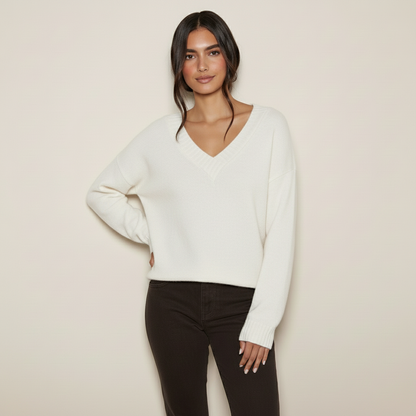 Evelyn Women's Oversized Sweater | Cozy V-Neck, Soft Knit