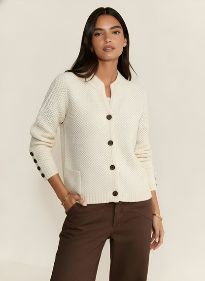 Women's Wool Blend Knitted Cardigan – V-Neck Button Front with Pockets | Long Sleeve Cozy Sweater
