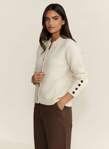 Women's Wool Blend Knitted Cardigan – V-Neck Button Front with Pockets | Long Sleeve Cozy Sweater