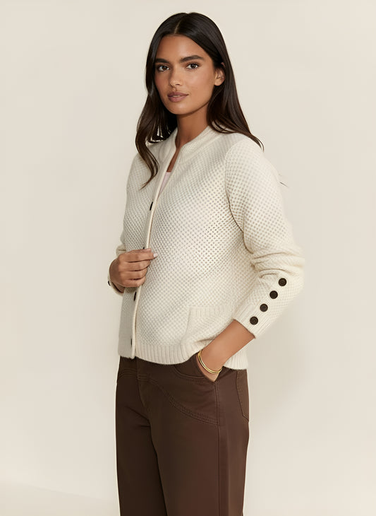 Women's Wool Blend Knitted Cardigan – V-Neck Button Front with Pockets | Long Sleeve Cozy Sweater