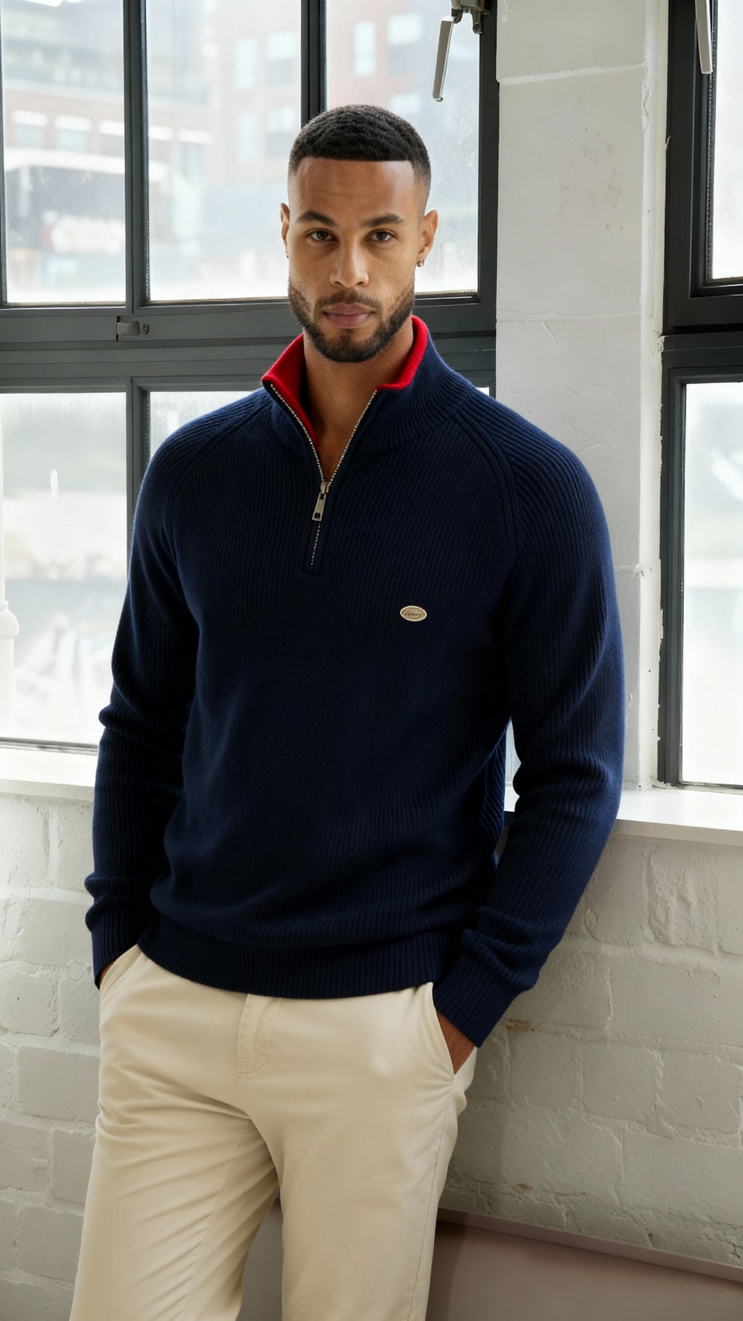 Men’s Ribbed Quarter Zip Jumper – High Neck Knitted Pullover for Smart-Casual Comfort