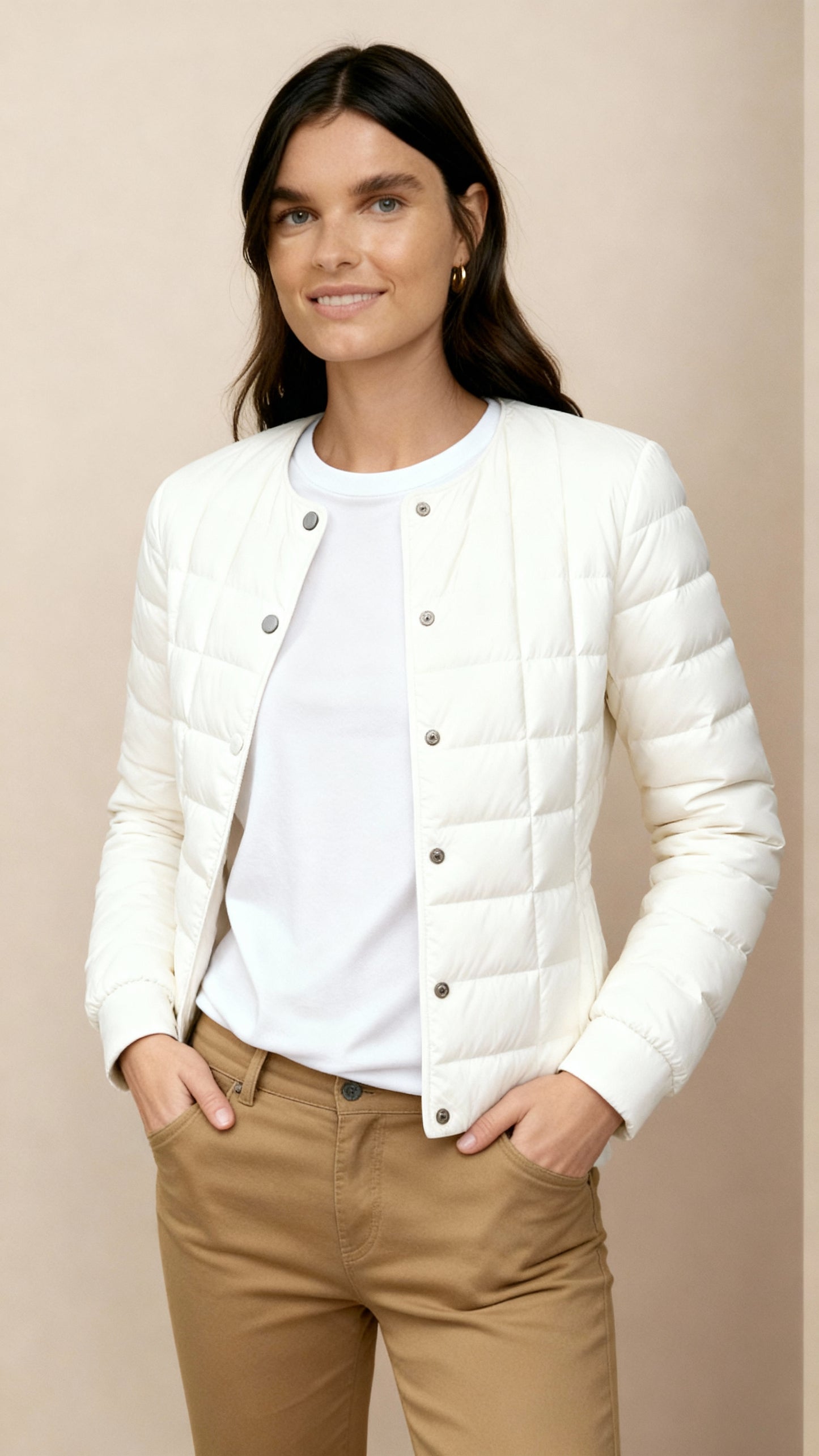 Women’s Lightweight Puffer Jacket – Collarless Water-Resistant Winter Coat with Button Front | Minimalist Warm Outerwear