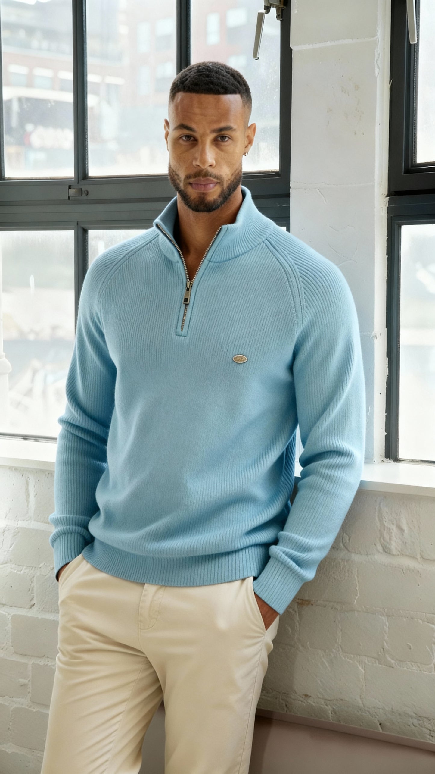 Men’s Ribbed Quarter Zip Jumper – High Neck Knitted Pullover for Smart-Casual Comfort