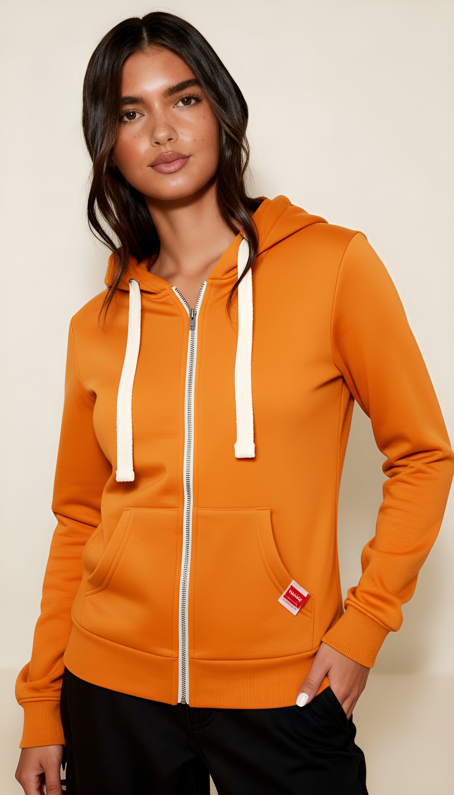 Women’s Zip-Up Hoodie – Soft Lined, Slim Fit with Kangaroo Pockets