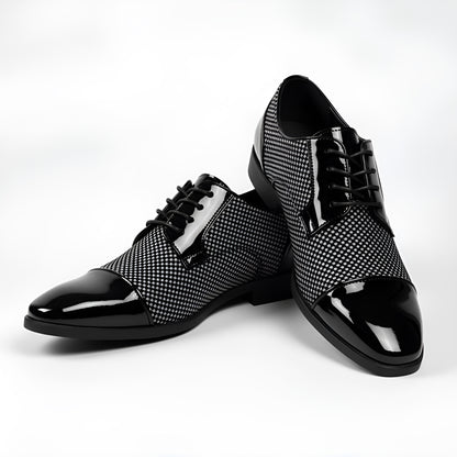 Men’s Lace-Up Dress Shoes with Patterned Design & High-Shine Cap Toe – Smart Casual & Formal Footwear