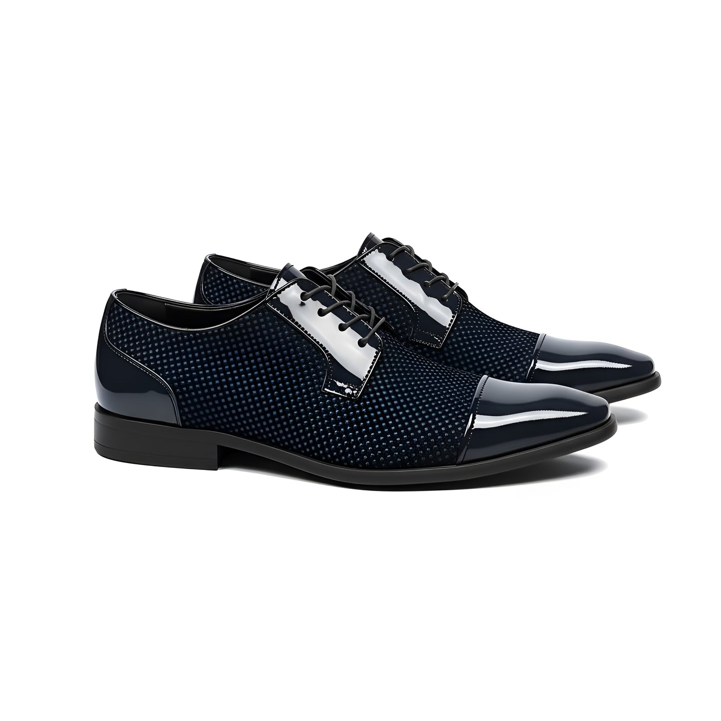 Men’s Lace-Up Dress Shoes with Patterned Design & High-Shine Cap Toe – Smart Casual & Formal Footwear