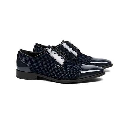 Men’s Lace-Up Dress Shoes with Patterned Design & High-Shine Cap Toe – Smart Casual & Formal Footwear