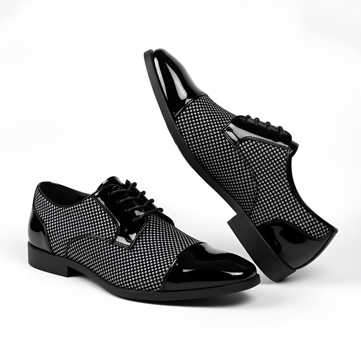 Men’s Lace-Up Dress Shoes with Patterned Design & High-Shine Cap Toe – Smart Casual & Formal Footwear