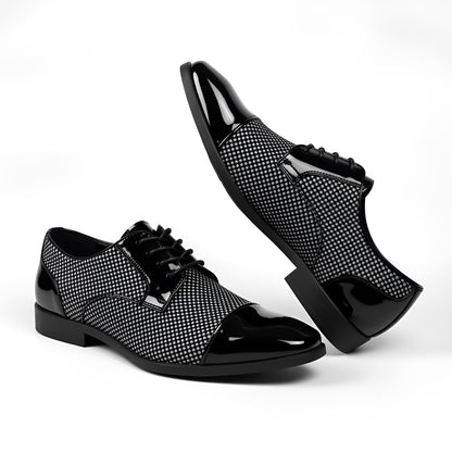 Men’s Lace-Up Dress Shoes with Patterned Design & High-Shine Cap Toe – Smart Casual & Formal Footwear