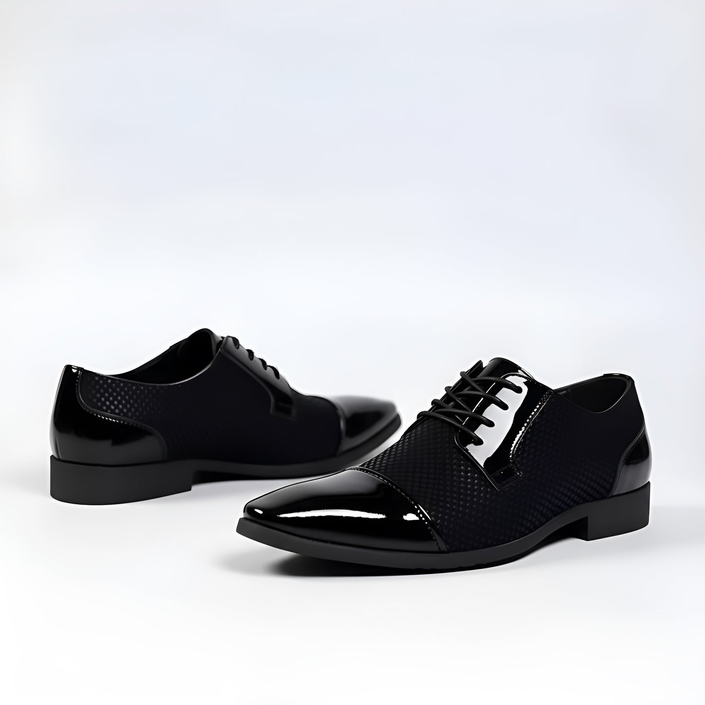 Men’s Lace-Up Dress Shoes with Patterned Design & High-Shine Cap Toe – Smart Casual & Formal Footwear