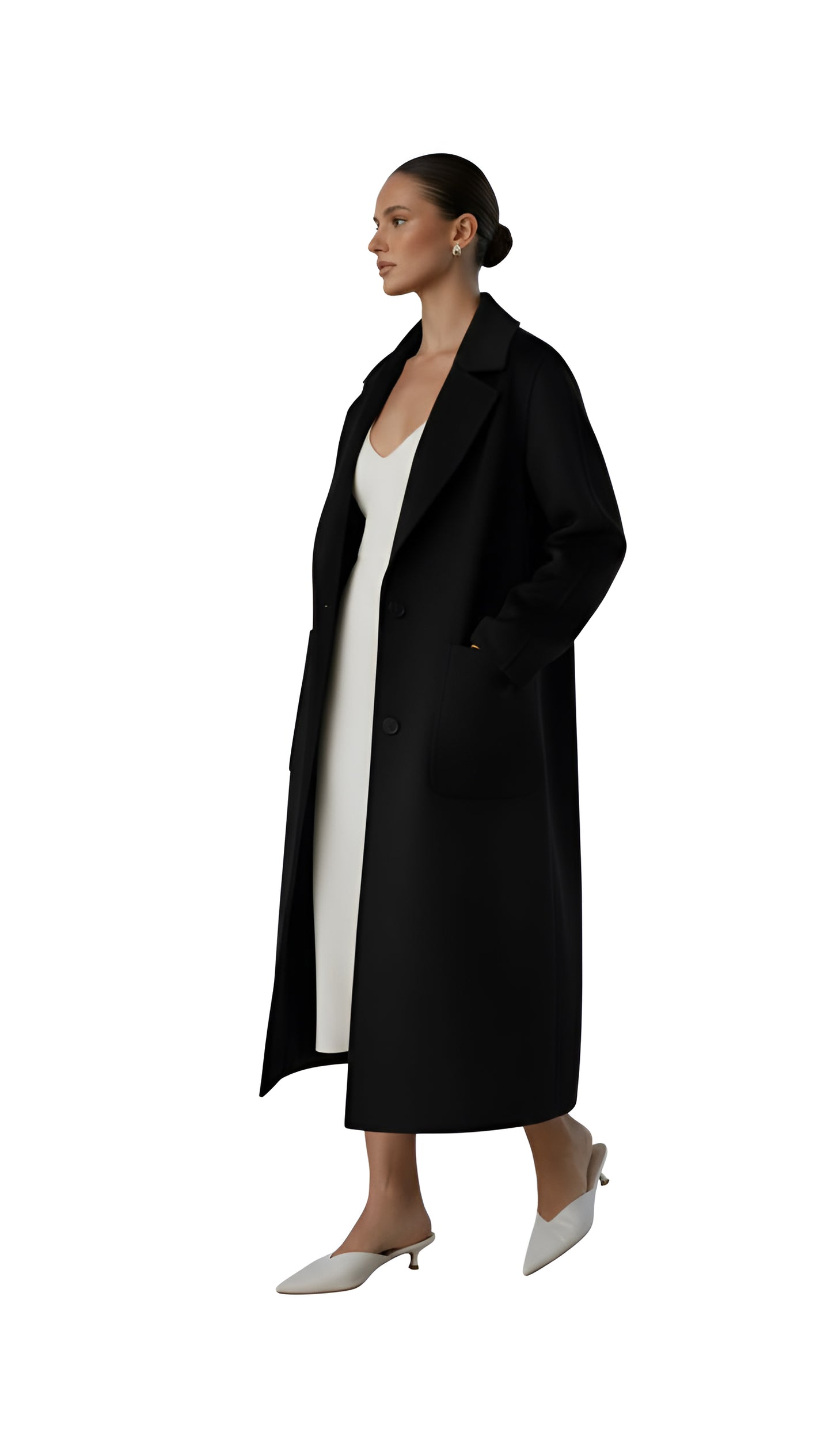 Women's Winter Longline Coat - Notch Lapel and Single Button Closure