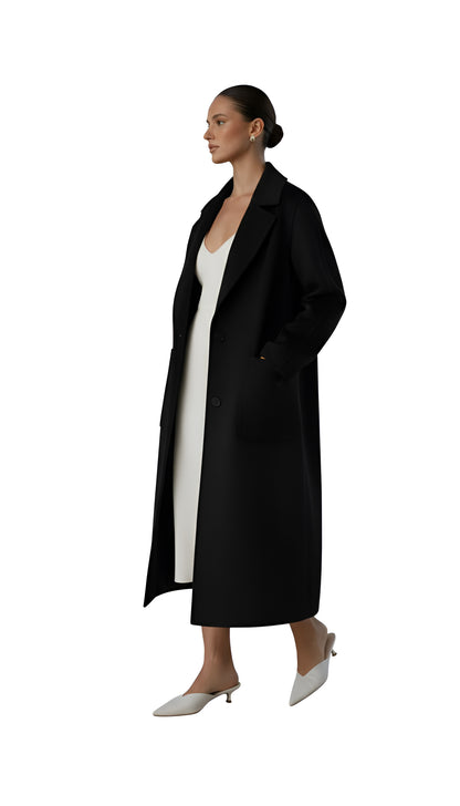 Women's Winter Longline Coat - Notch Lapel and Single Button Closure