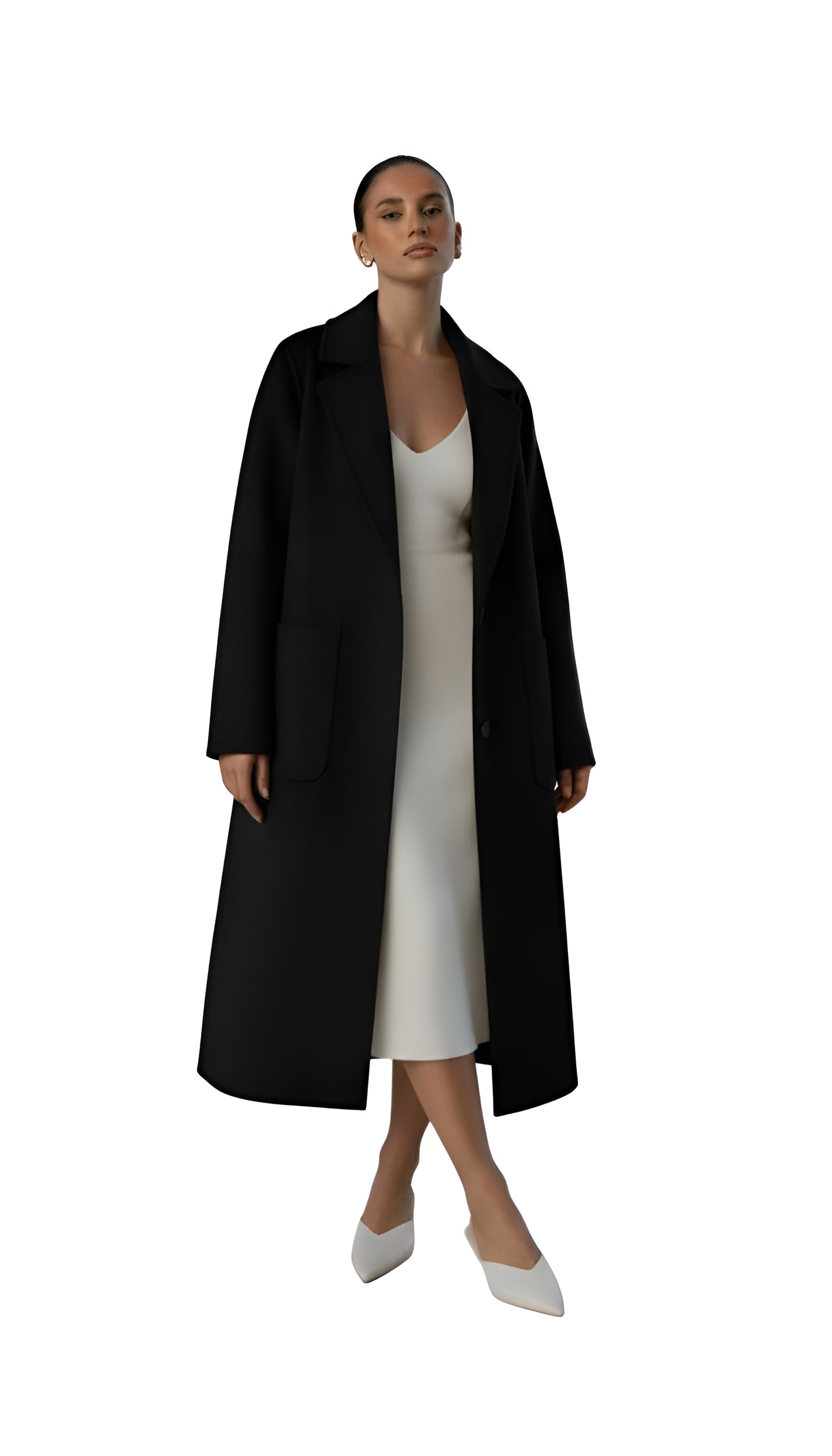 Women's Winter Longline Coat - Notch Lapel and Single Button Closure