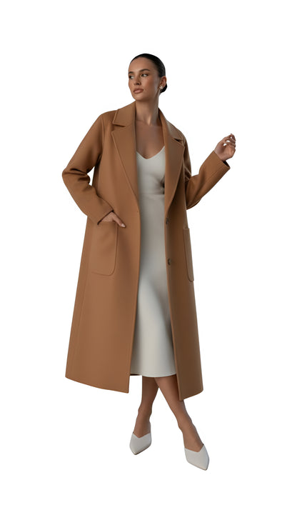 Women's Winter Longline Coat - Notch Lapel and Single Button Closure