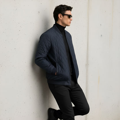 Men’s Quilted Full-Zip Jacket – Lightweight Insulated Outerwear with Stand Collar