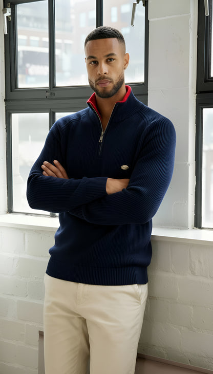Men’s Ribbed Quarter Zip Jumper – High Neck Knitted Pullover for Smart-Casual Comfort