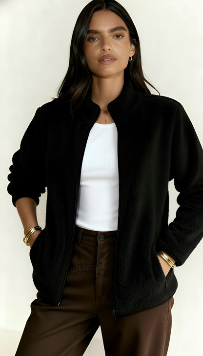 Women’s Winter Teddy Jacket – Ultra-Soft Fleece with Full Zip & High Collar | Cozy Warm Outerwear