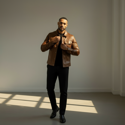 Men’s Genuine Leather Jacket | Classic Slim-Fit Biker Style