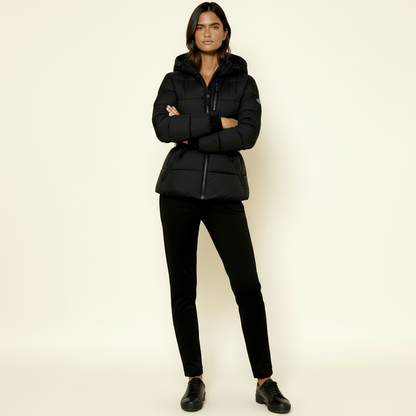 Women’s Puffer Quilted Jacket with Adjustable Belt & Hood – Warm Winter Coat