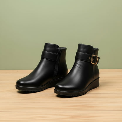 Women’s Warm Lined Ankle Boots – Side Zip Classic Mid-Rise Design with Non-Slip Sole