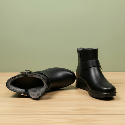 Women’s Warm Lined Ankle Boots – Side Zip Classic Mid-Rise Design with Non-Slip Sole