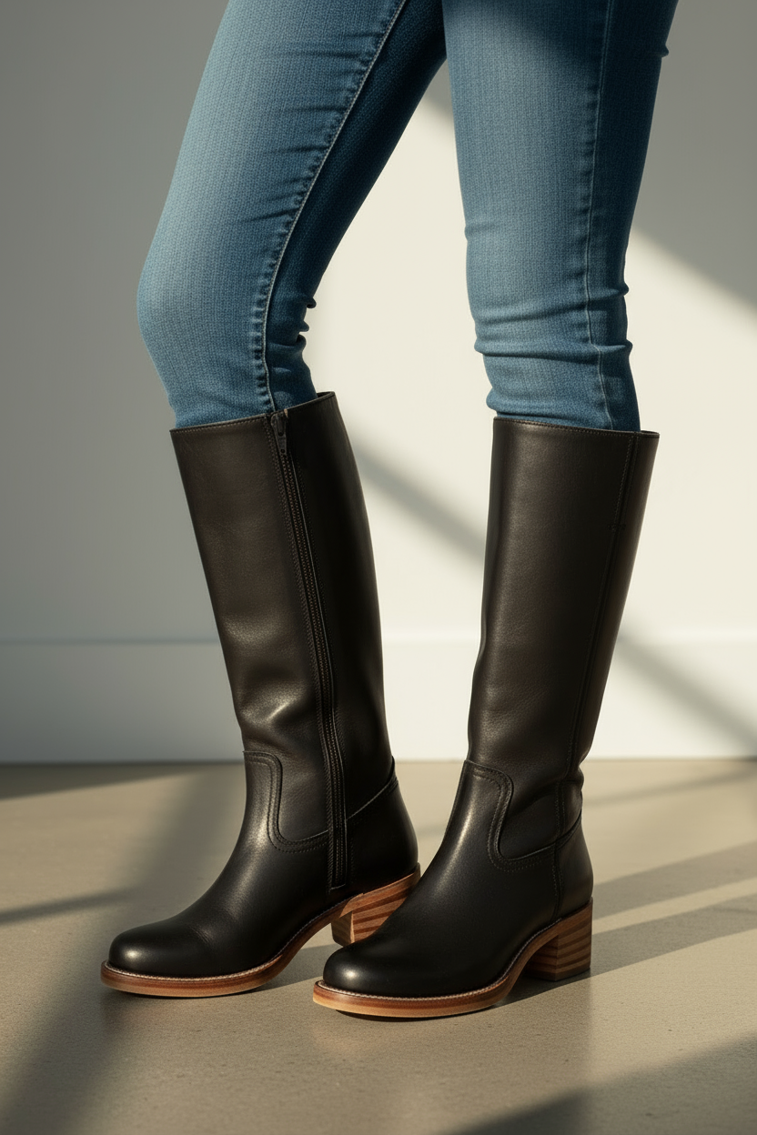 Women’s Knee-High Pull-On Boots with Low Stacked Heel | Classic Western Style