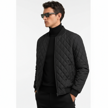 Men’s Quilted Full-Zip Jacket – Lightweight Insulated Outerwear with Stand Collar