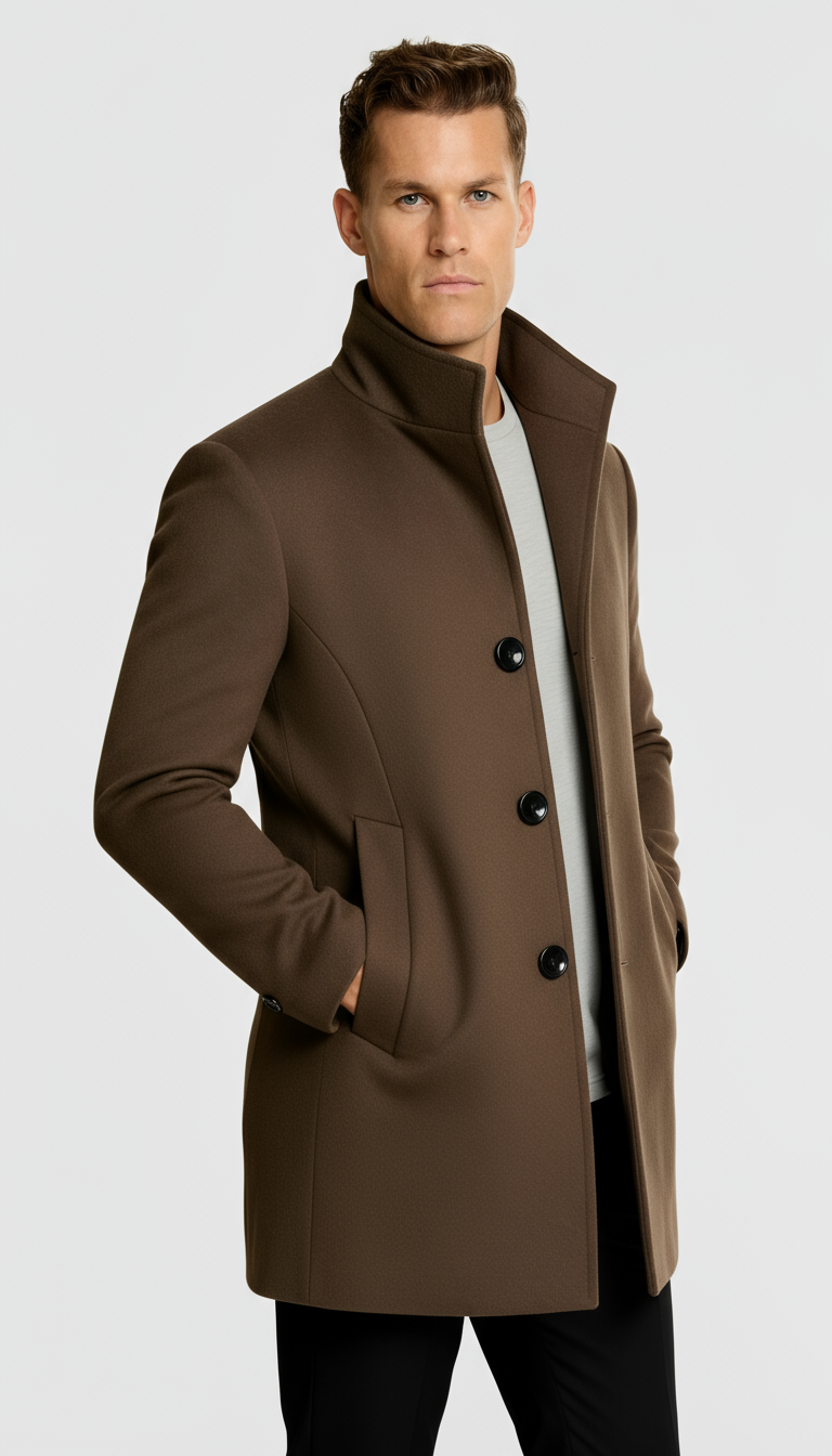 Men’s Single-Breasted Coat with Quilted Lining - Classic Smart Winter Outerwear