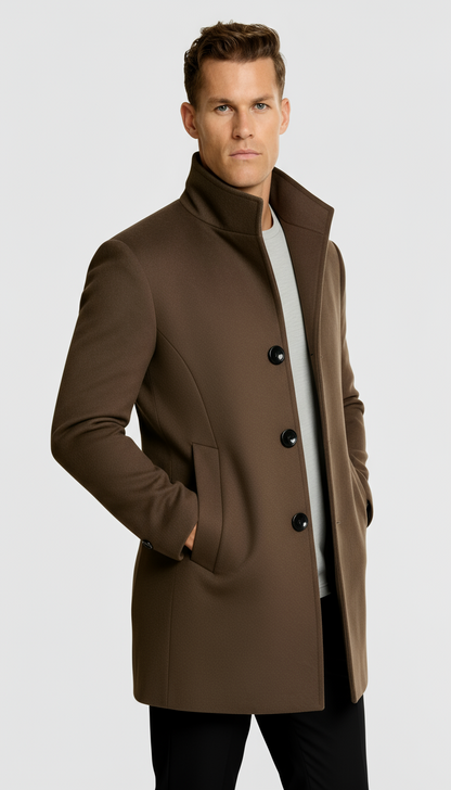 Men’s Single-Breasted Coat with Quilted Lining - Classic Smart Winter Outerwear