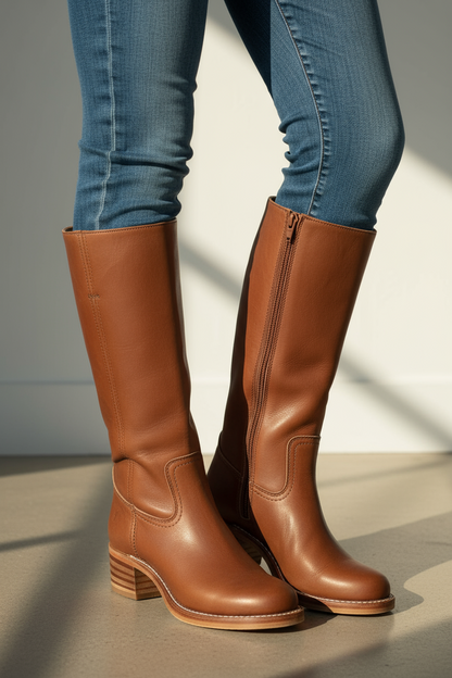 Women’s Knee-High Pull-On Boots with Low Stacked Heel | Classic Western Style