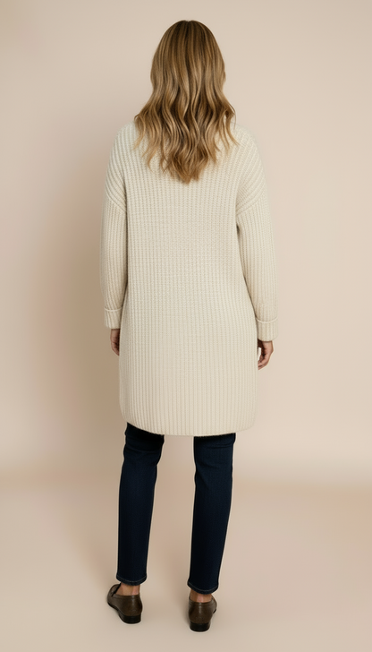 Women’s Chunky Knitted Cardigan – Open Front Shawl Collar Sweater with Pockets