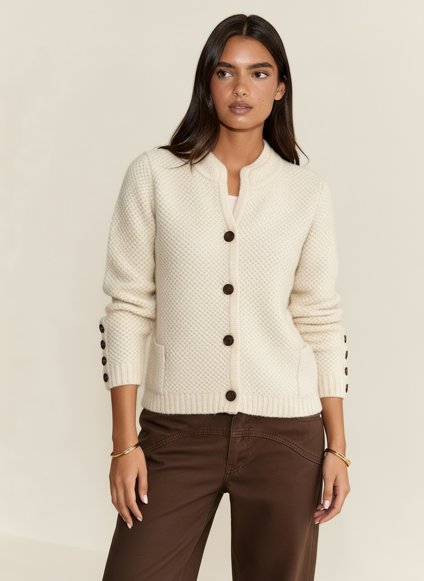 Women's Wool Blend Knitted Cardigan – V-Neck Button Front with Pockets | Long Sleeve Cozy Sweater