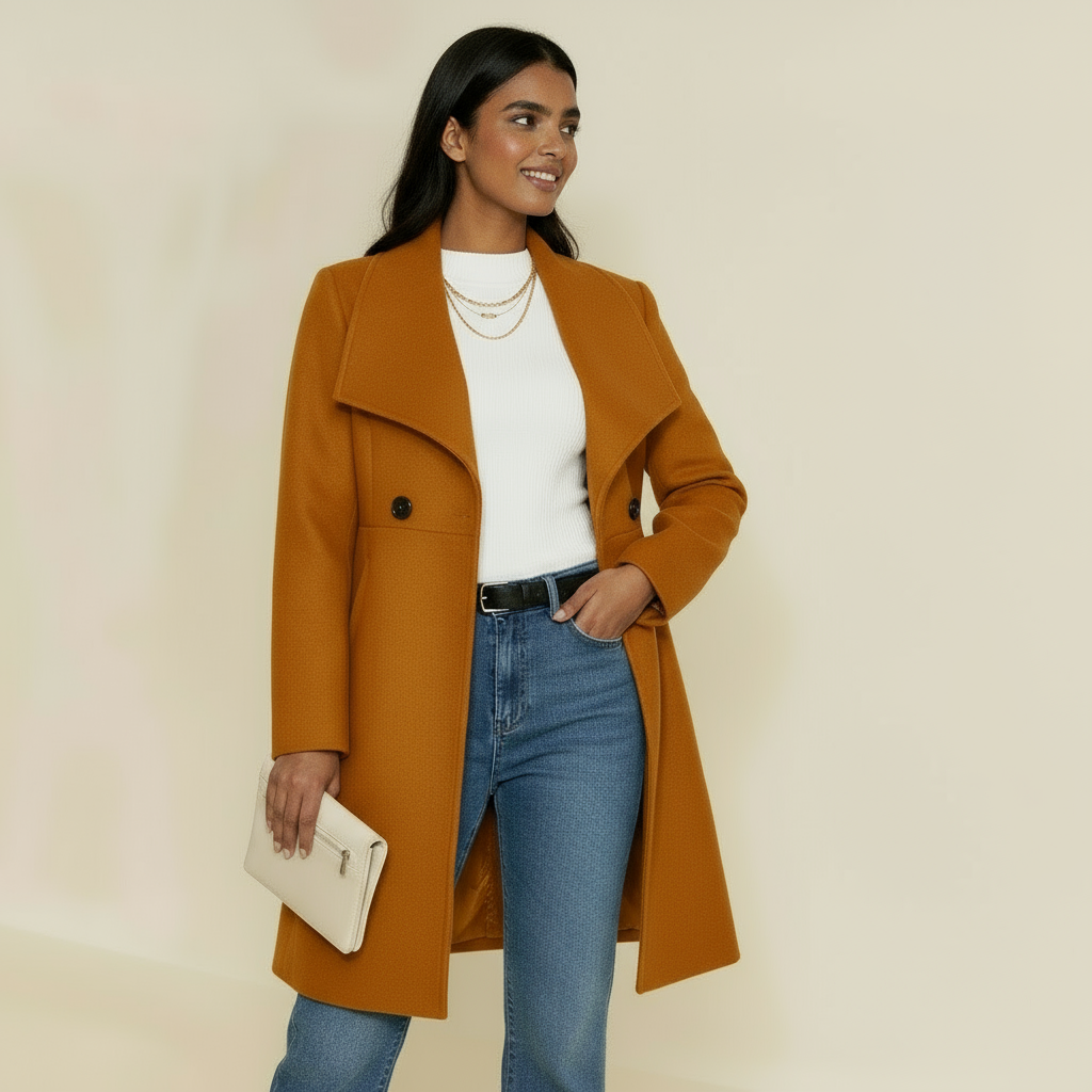 Women’s Elizabeth Tailored Coat - Mid-Thigh Length with Notched Lapel & Button Front