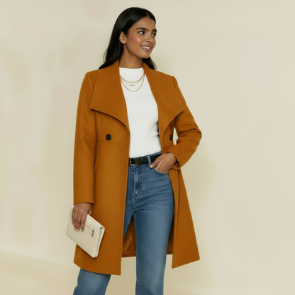 Women’s Elizabeth Tailored Coat - Mid-Thigh Length with Notched Lapel & Button Front