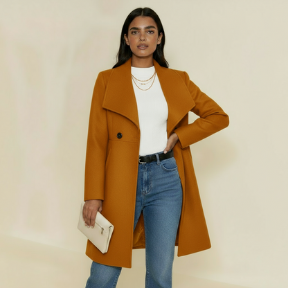 Women’s Elizabeth Tailored Coat - Mid-Thigh Length with Notched Lapel & Button Front