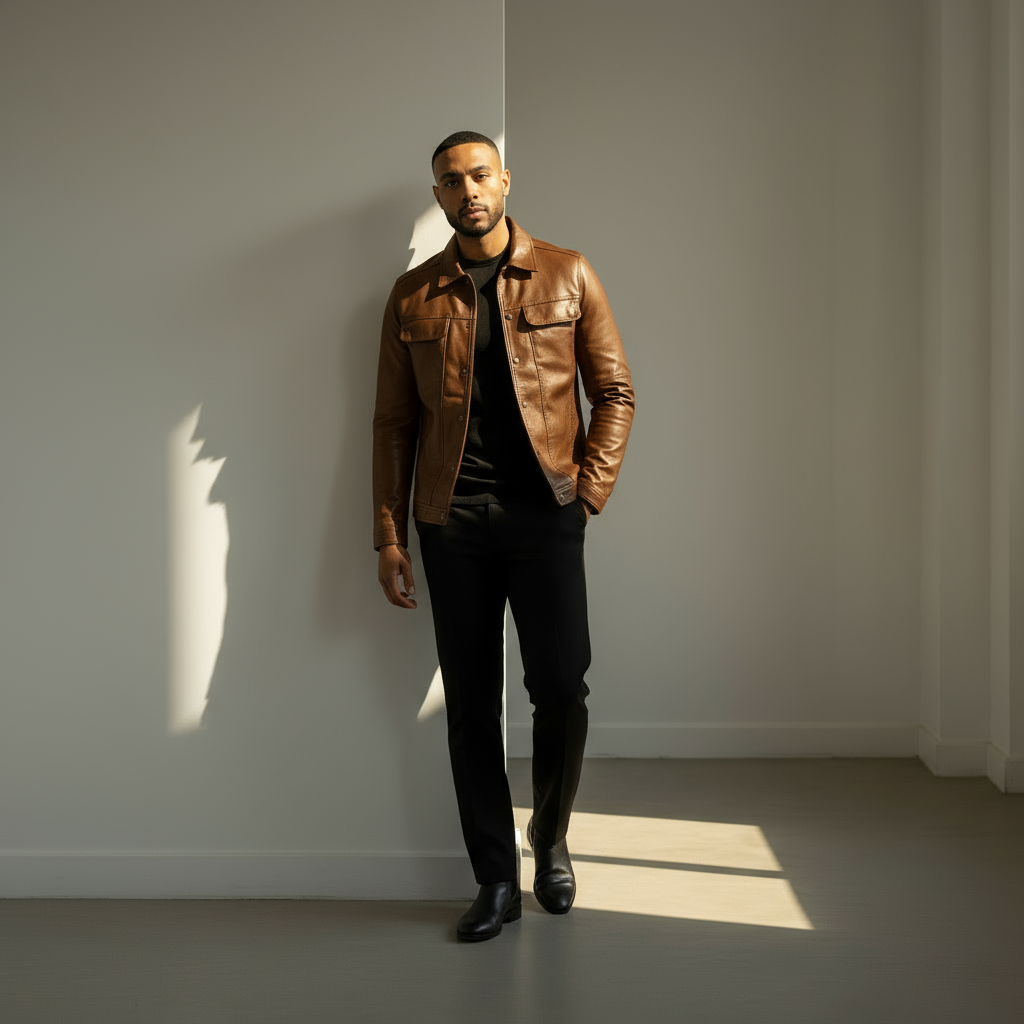 Men’s Genuine Leather Jacket | Classic Slim-Fit Biker Style