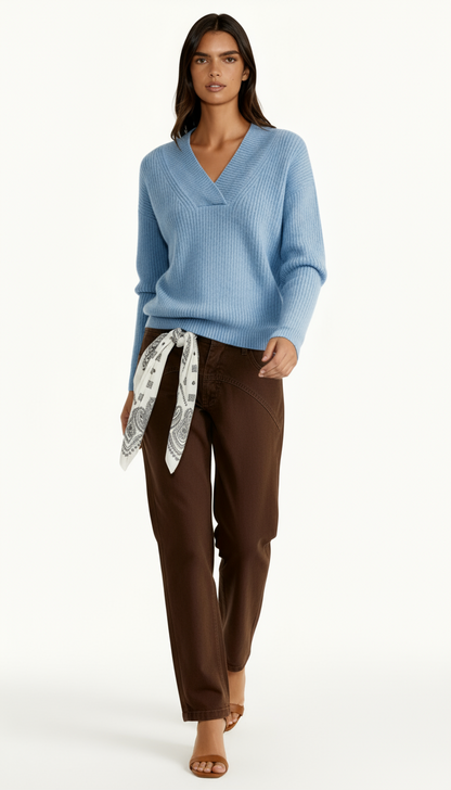 Women’s V-Neck Jumper – Ribbed Knit Long Sleeve Sweater for Cozy Everyday Elegance