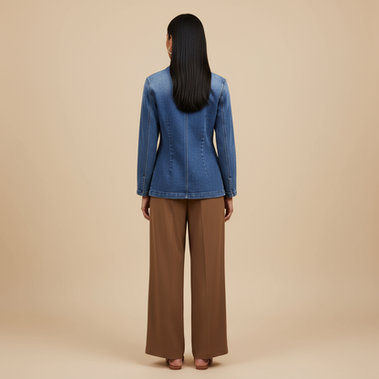 Women’s Denim Blazer – Tailored Jean Jacket with Button Closure and Classic Fit